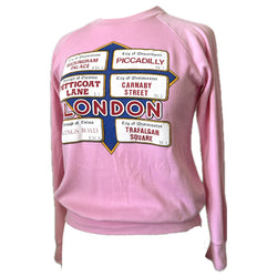 Candy pink vintage 1970s London street signs novelty print sweater