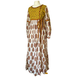 Rare vintage 1970s Aananda Indian cotton block printed maxi dress