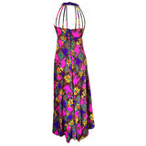 Cage back psychedelic vintage late 1960s hot pink and purple maxi dress