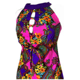 Cage back psychedelic vintage late 1960s hot pink and purple maxi dress