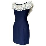 Blanes navy blue vintage 1960s mini dress with layered lace collar