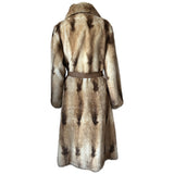 Blonde and brown faux fur vintage 1970s belted winter coat