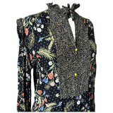 Black and floral vintage 1970s viscose hippy folk day dress