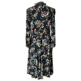 Black and floral vintage 1970s viscose hippy folk day dress