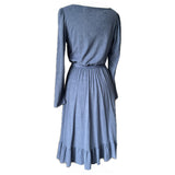 Steel blue velour vintage St Michael early 1980s day dress with laced neckline