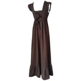 Dark brown vintage 1970s frill sleeve pinafore maxi dress