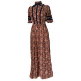 Paisley print cotton brick red and brown Berkertex 1970s prairie maxi dress