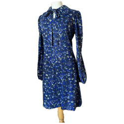 Royal blue floral courtelle vintage St Michael 1960s day dress