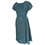 Carnegie blue lurex vintage 1950s asymmetric drape cocktail dress