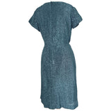 Carnegie blue lurex vintage 1950s asymmetric drape cocktail dress