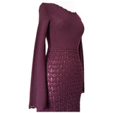 Deep claret crochet knit vintage 1970s midi dress