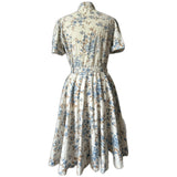 Cream and blue cotton vintage 1950s-does-1950s belted day dress