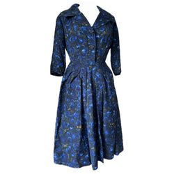 Cobalt blue and black vintage 1950s tulip skirt dress