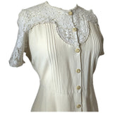 Cream crepe vintage 1960s micro mini dress with handmade lace