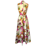 Cream, pink and orange floral vintage 1970s maxi dress