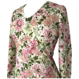 Cream, pink and green floral print vintage 1970s maxi dress