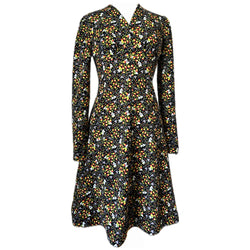 Ditsy floral/geo print vintage 1970s long sleeved day dress