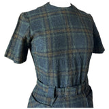 Tartan plaid wool vintage 1960s belted mini dress