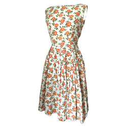 Orange rose print vintage 1950s cotton day dress