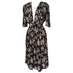 Midnight blue floral vintage 1980s-does-1940s day dress