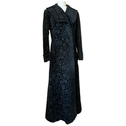 Unworn and tagged Elgee vintage 1960s/70s black chenille tapestry maxi coat