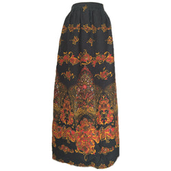 Psychedelic vintage 1970s black and orange maxi skirt