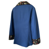 Navy blue and flower power brown floral trim 1970s blazer