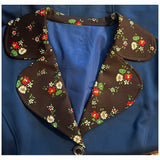 Navy blue and flower power brown floral trim 1970s blazer