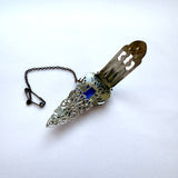 Art deco Czech glass filigree dress clip with sapphire-blue glass stones