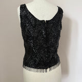 Jet black art deco vintage beaded and sequinned 1950s wool top