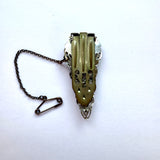 Art deco Czech glass filigree dress clip with sapphire-blue glass stones