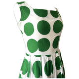 Green and white bold polkadot print cotton vintage 1950s day dress