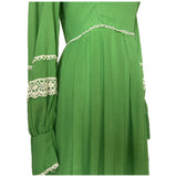 Spring green vintage hippy maxi dress with cream crochet lace trim