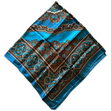 Hammura vintage kingfisher blue and copper brown satin acetate vintage square scarf