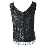 Jet black art deco vintage 1950s beaded and sequinned wool top