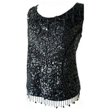 Jet black art deco vintage 1950s beaded and sequinned wool top