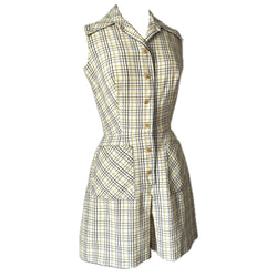 John Meyer vintage 1970s yellow and navy blue check shorts playsuit