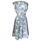 Wedgewood blue and white belted vintage day dress with pleated skirt