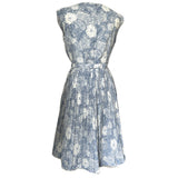 Wedgewood blue and white belted vintage day dress with pleated skirt