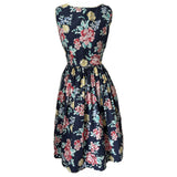 Robe de jour Laura Ashley en coton floral bleu marine vintage des années 1980