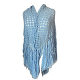 Pale blue and silver lurex crochet knit vintage shawl