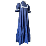 Laura Ashley Made in Wales navy blue and white cotton floral maxi dress with lace trim