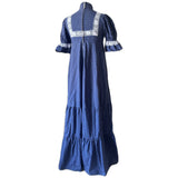 Laura Ashley Made in Wales navy blue and white cotton floral maxi dress with lace trim