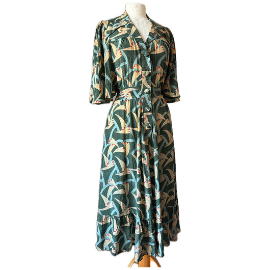 Lee Bender at Bus Stop rare vintage 1970s Art Deco geometric flutter sleeve day dress