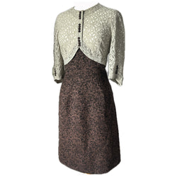 Coffee and cream lace vintage 1950s wiggle dress