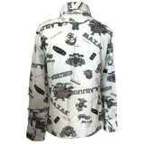 Novelty print emblem logo Miss Pigalle 1970s wing collar shirt