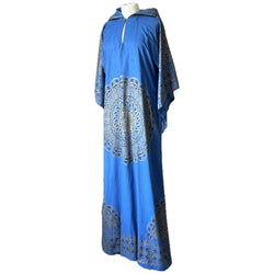 Rare Mina of England Carnaby Street 1960s/70s hooded mandala print cotton kaftan gown