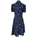 Navy blue floral print short sleeved 1970s day dress