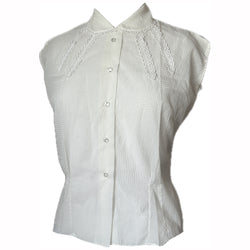 White seersucker nylon unworn vintage 1940s semi-sheer blouse