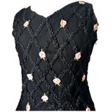 Nettie Vogue black mesh lace and ribbon rose applique evening dress